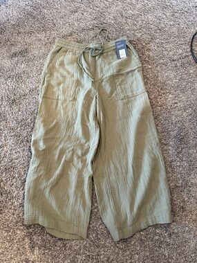 Light Olive Wide Leg Drawstring Pants